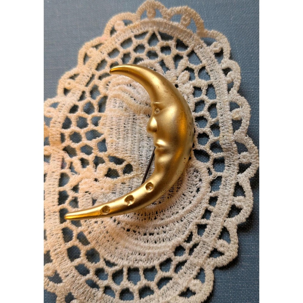 Vintage Moon‎ Face Brooch, Celestial Jewelry, Crescent Moon Pin